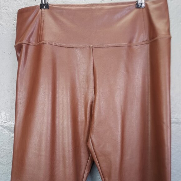 BAGATELLE Faux Leather Pants Women's L Tan Brown Stretch High Rise Pull On Lined - Picture 2 of 11